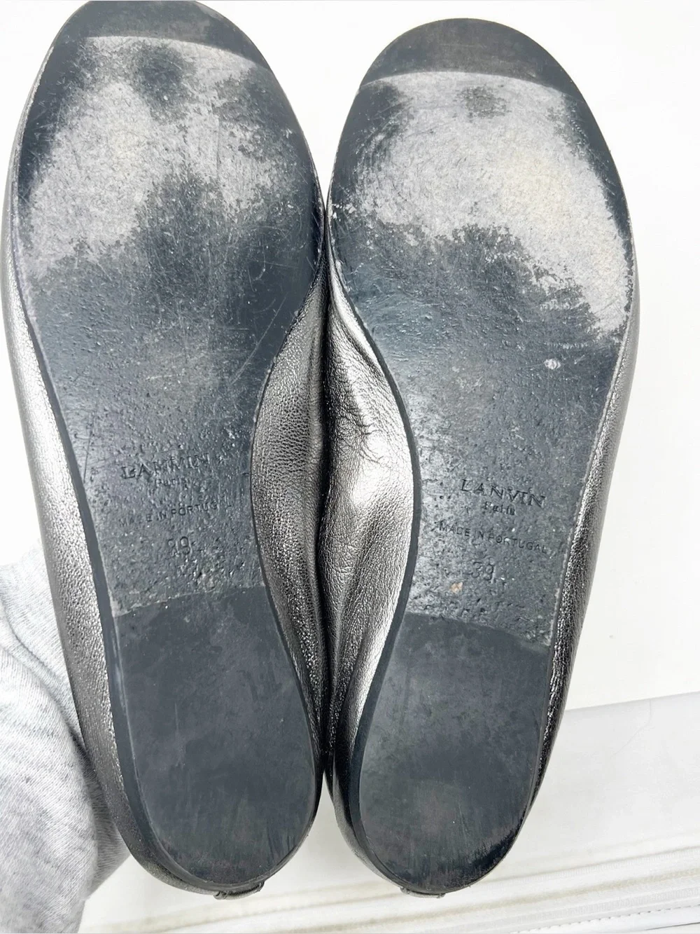 LANVIN PARIS PEWTER SILVER METALLIC ROUND TOE BALLET FLAT SHOES SZ 9